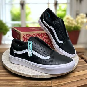 Vans Old Skool ComfyCush Black White Leather Skate Shoes Men’s 9 / Women’s 10.5